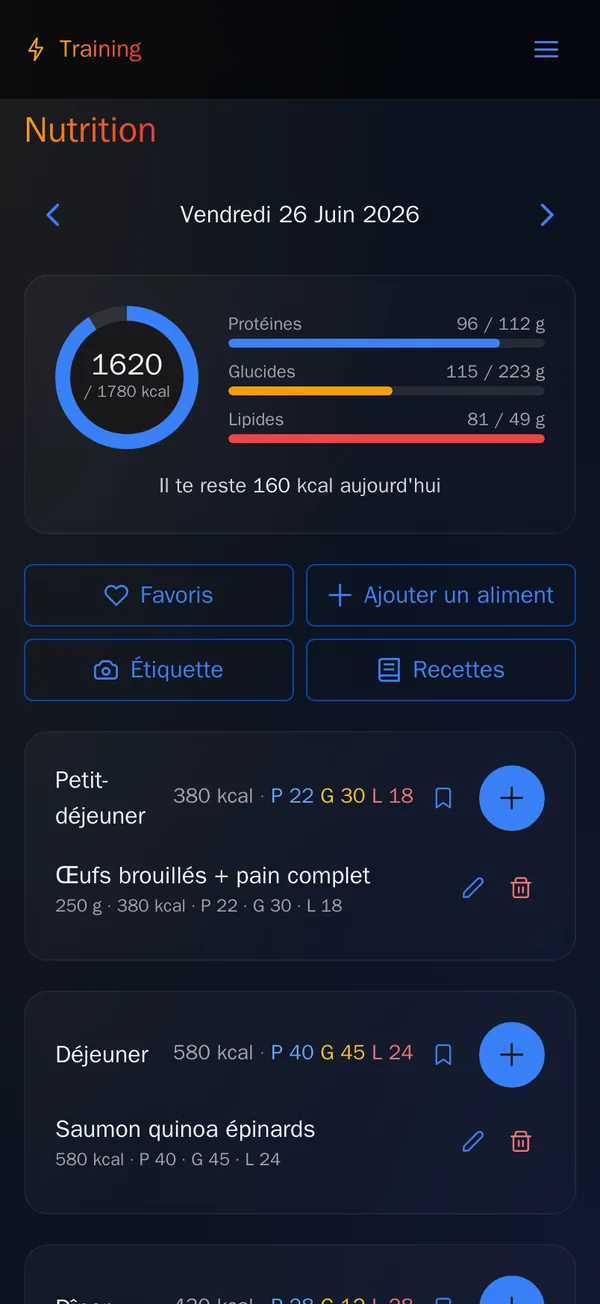 Journal nutrition de l’application Varlia