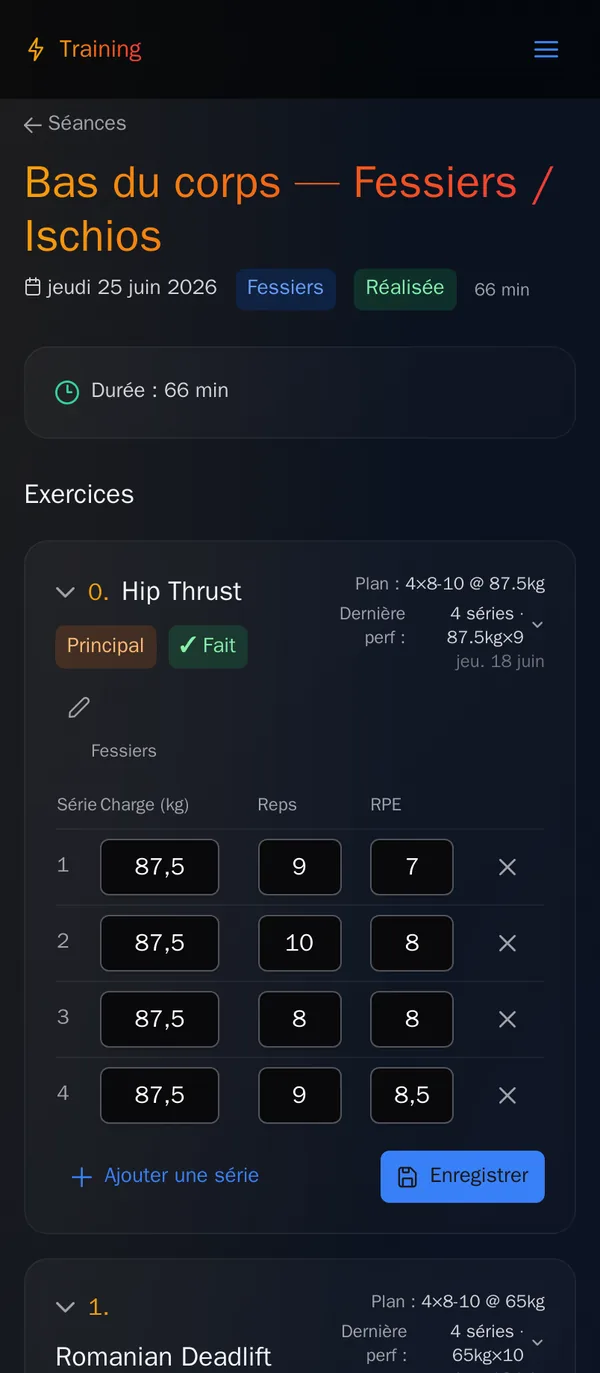 Saisie d’une séance dans l’application Varlia